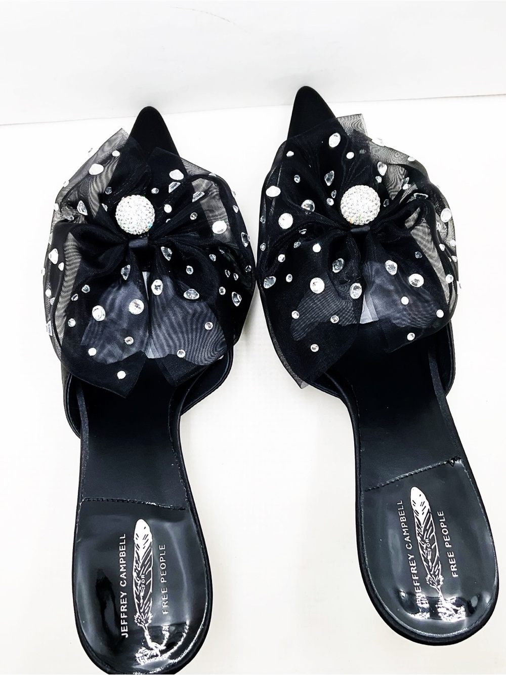 🆕{Jeffrey Campbell} Party Crasher Bow Pointed-Toe Crystal Mules - Picture 10 of 16